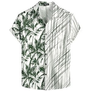 Hawaiian Flamingo Casual Tropical Short Sleeve Shirt Green White